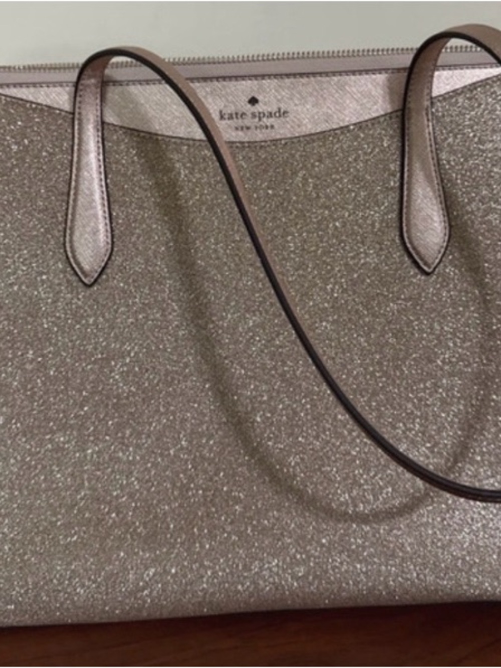 kate spade Metallic Rose Gold Glitter Tote Bag